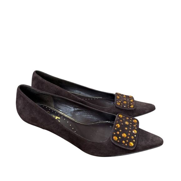 Richard Tyler brown suede kitten heel embellished shoes size 7.5 - Picture 1 of 6